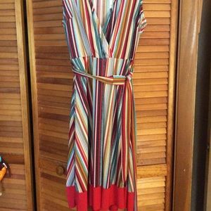NWT Love Squared Multi Stripe Faux Wrap Dress 2X